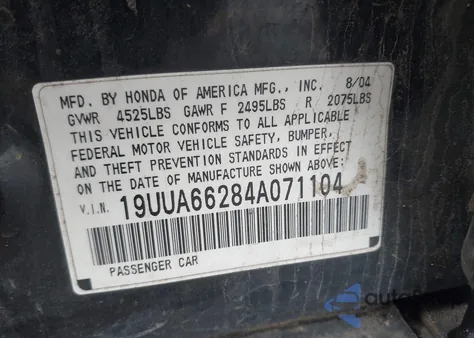 2004 Acura Tl from USA, damaged, VIN 19UUA66284A071104